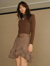 MOTF STUDIO WOOL PLAID RUFFLE HEM SKIRT